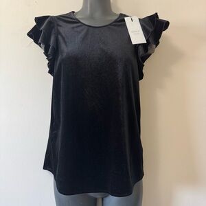 Only Black Velvet Ruffle Sleeve Blouse